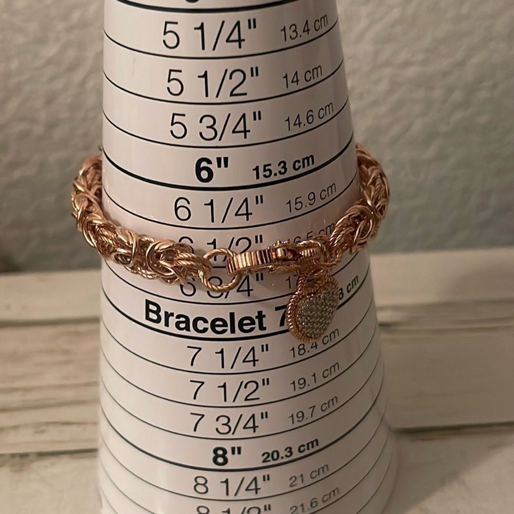 Judith Ripka Rose Gold Clad Byzantine Heart Charm Bracelet Pave - Picture 4 of 7